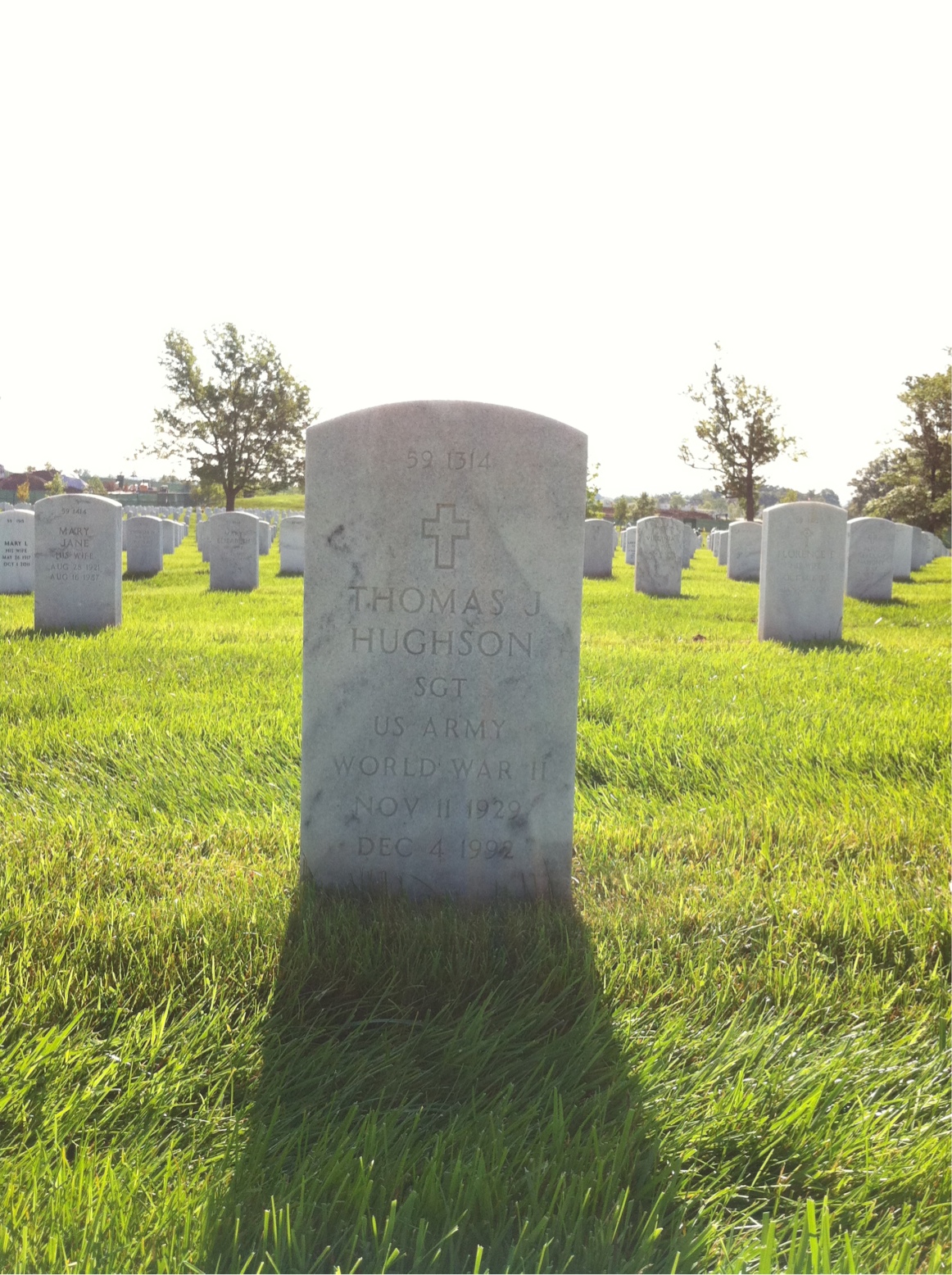 Back of headstone — Thomas J Hughson