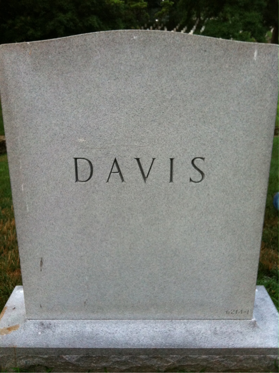 Back of headstone — Ward P Davis