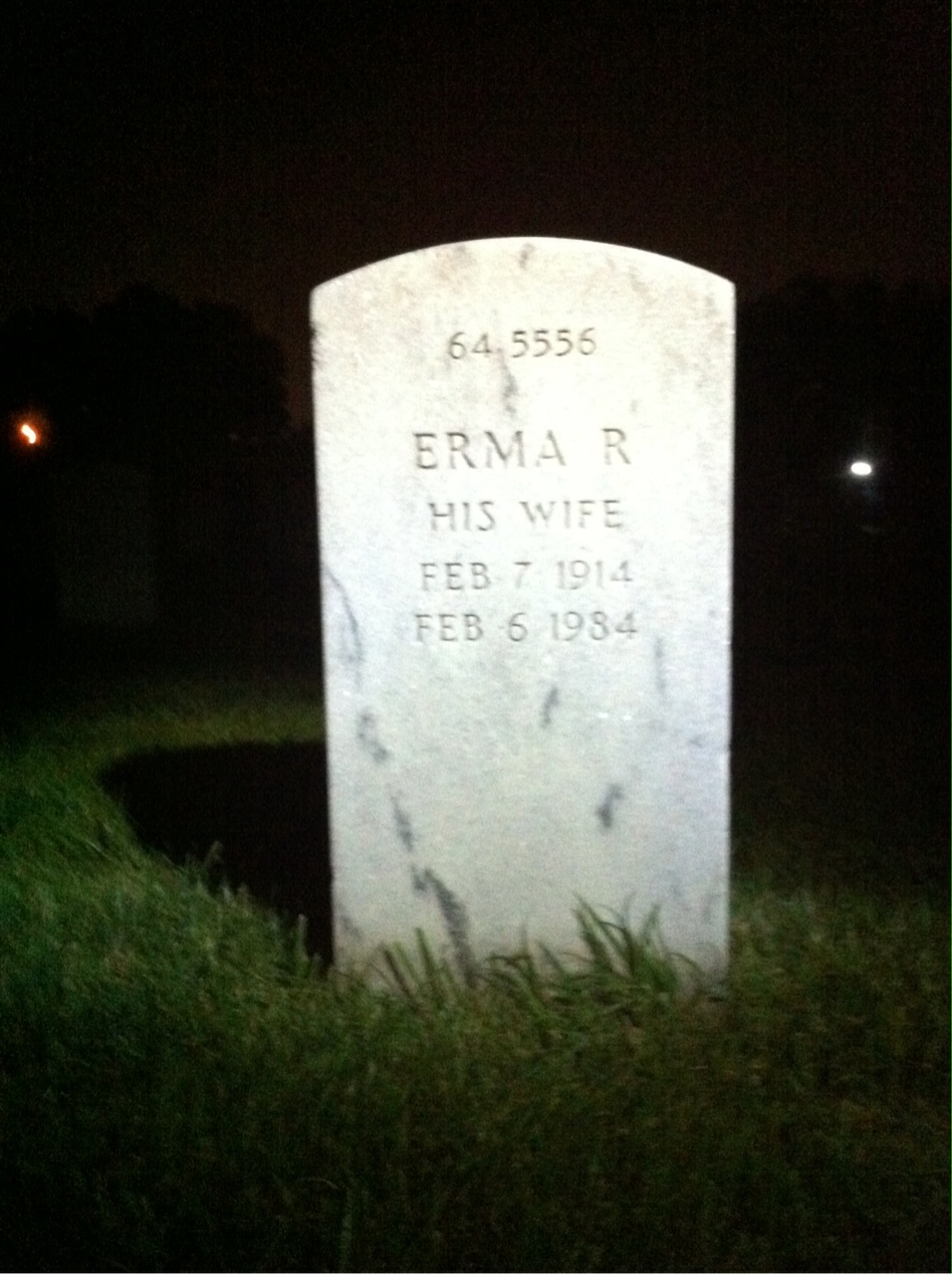Back of headstone — Erma Mulholland