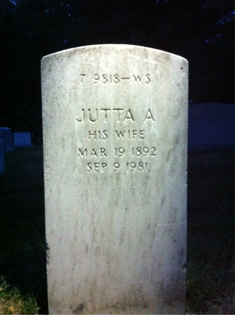 Back of headstone — William L Harding
