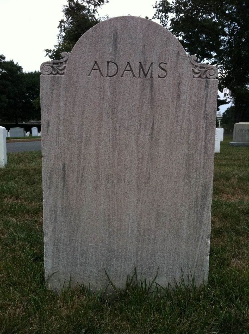 Back of headstone — Arthur Adams