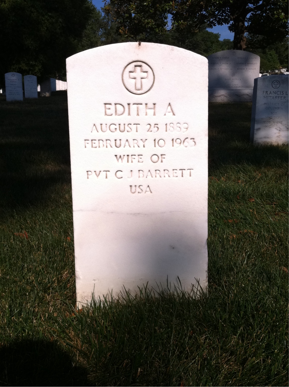 Back of headstone — Edith Barrett
