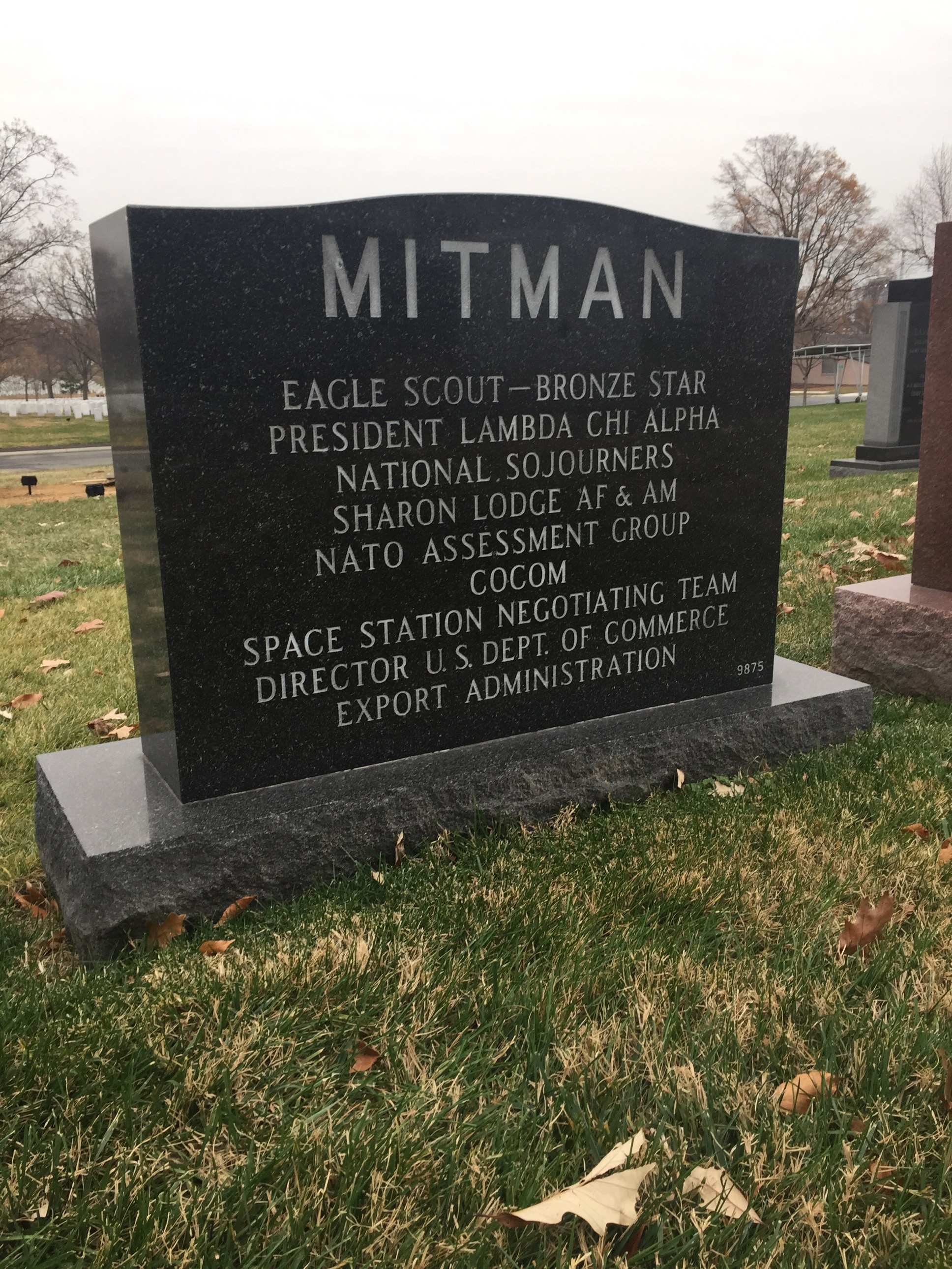 Back of headstone — Henry Mitman