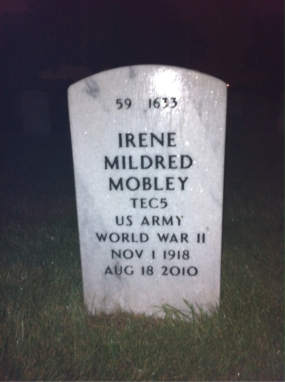 Back of headstone — Irene Mobley