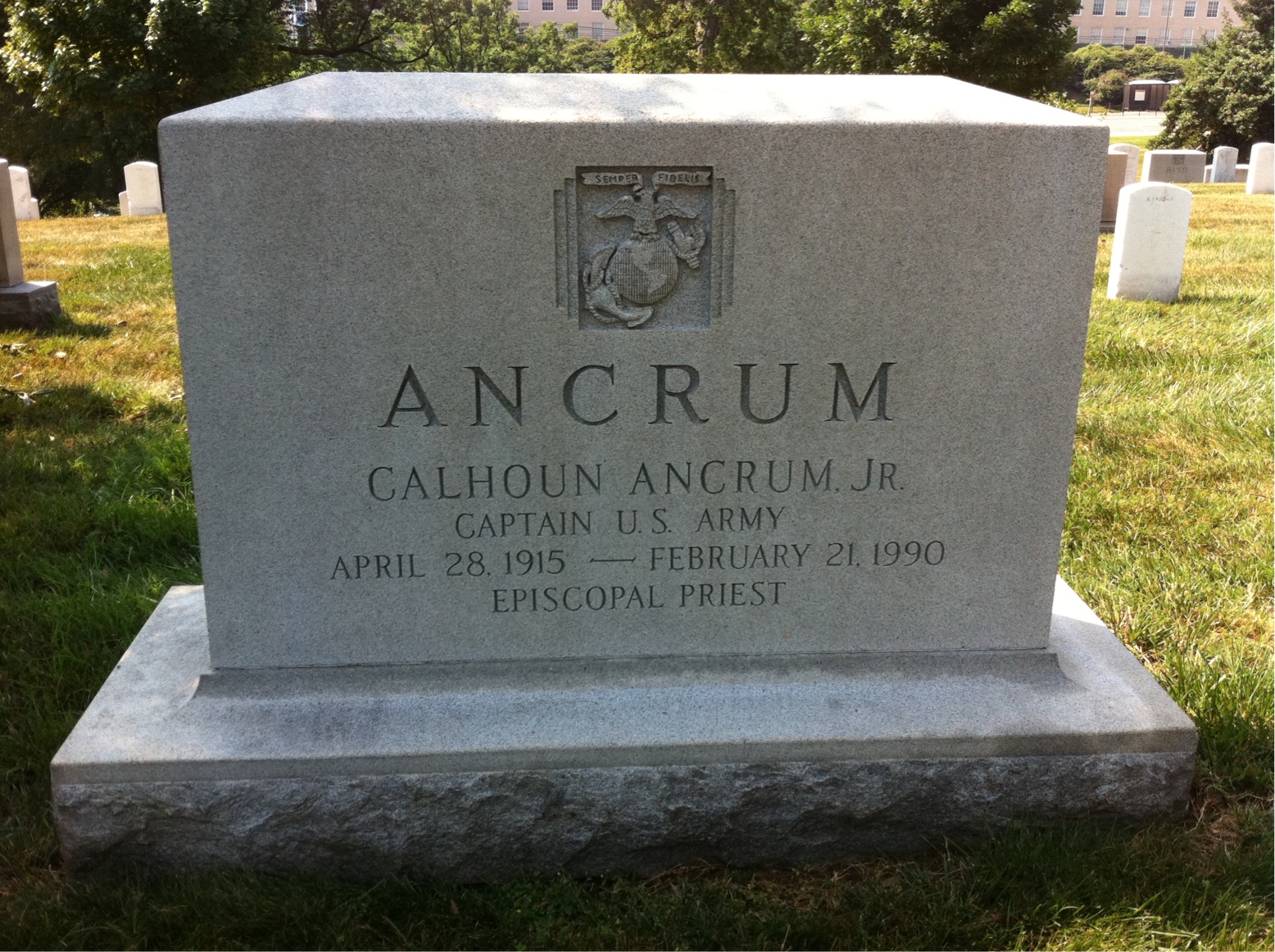 Back of headstone — Calhoun Ancrum