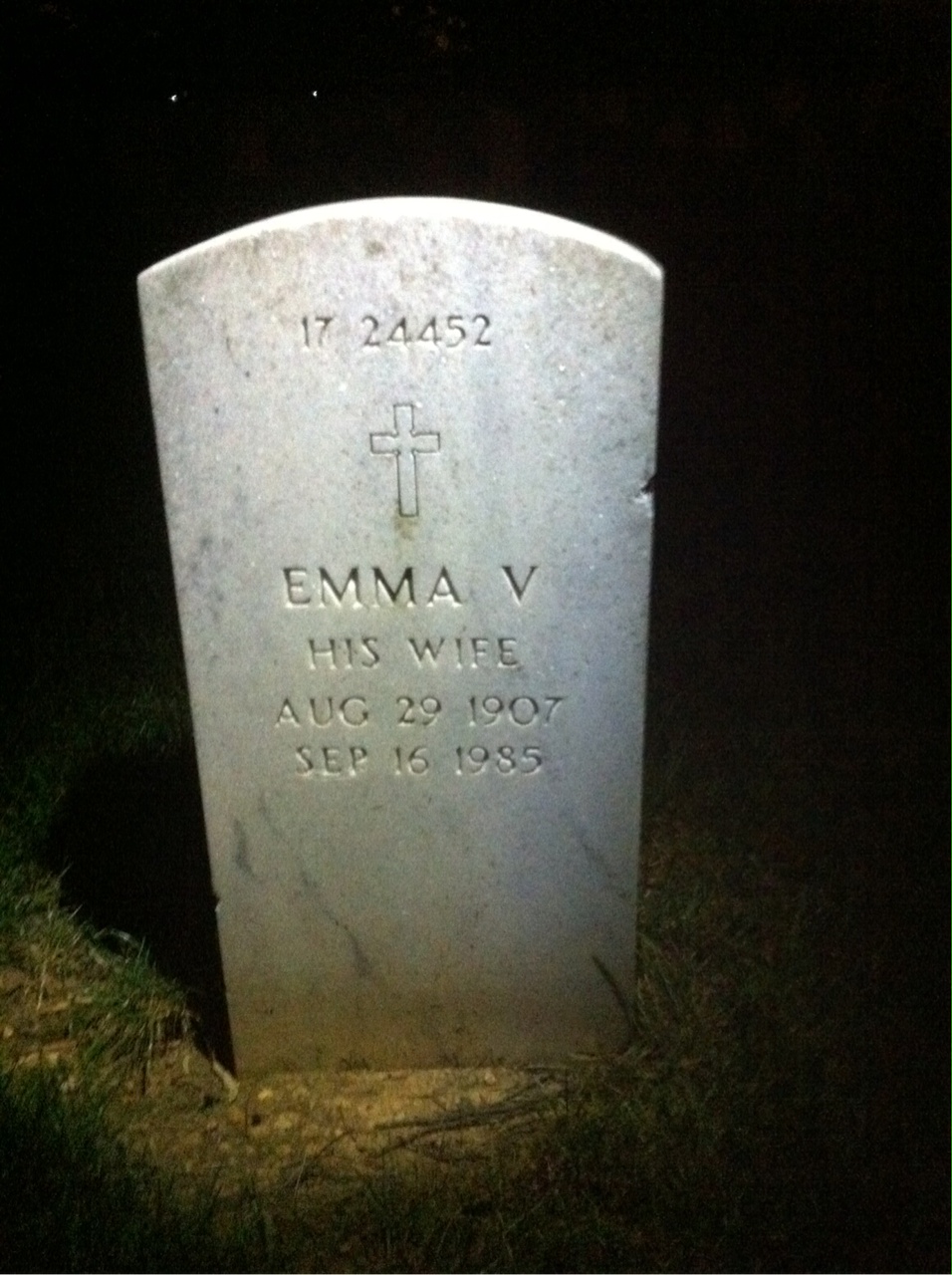 Back of headstone — Emma Mills