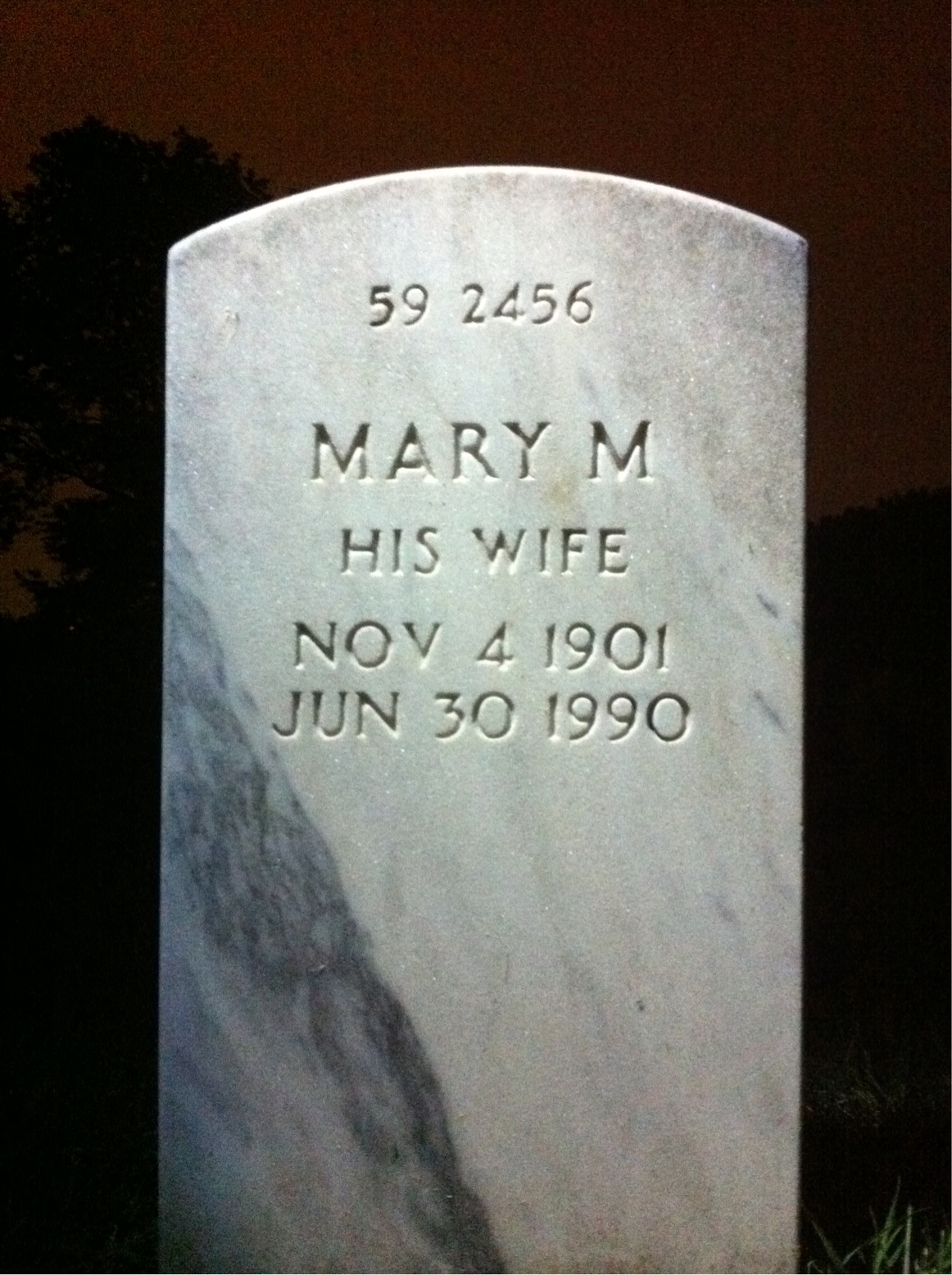 Back of headstone — William J Rigney