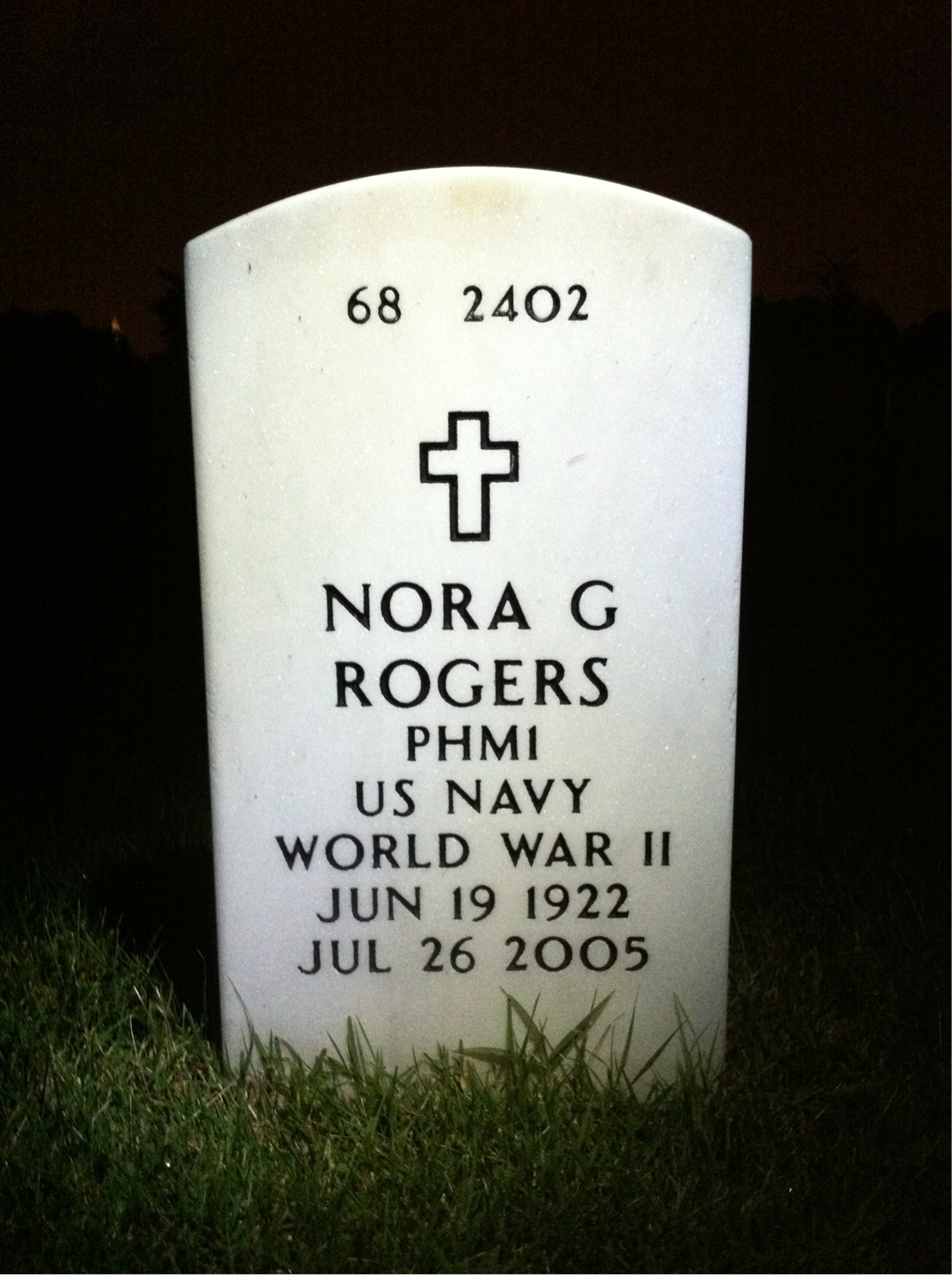 Back of headstone — Nora Rogers