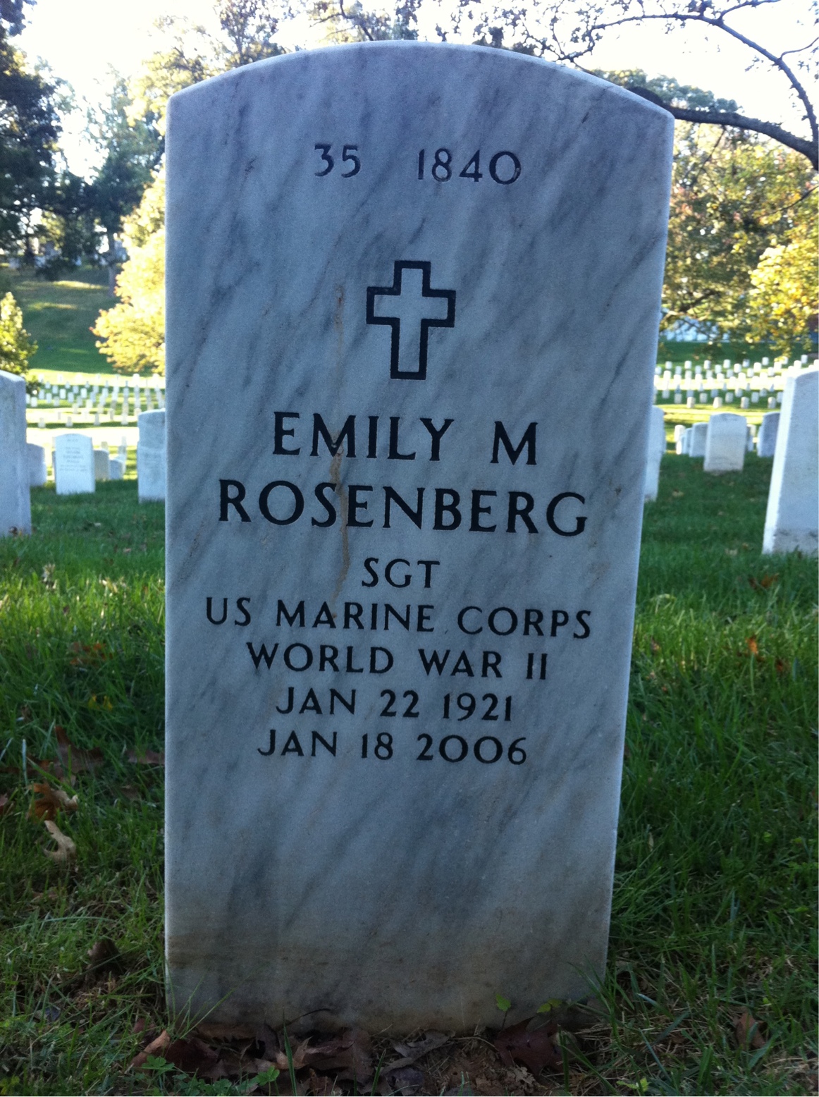 Back of headstone — Emily Rosenberg