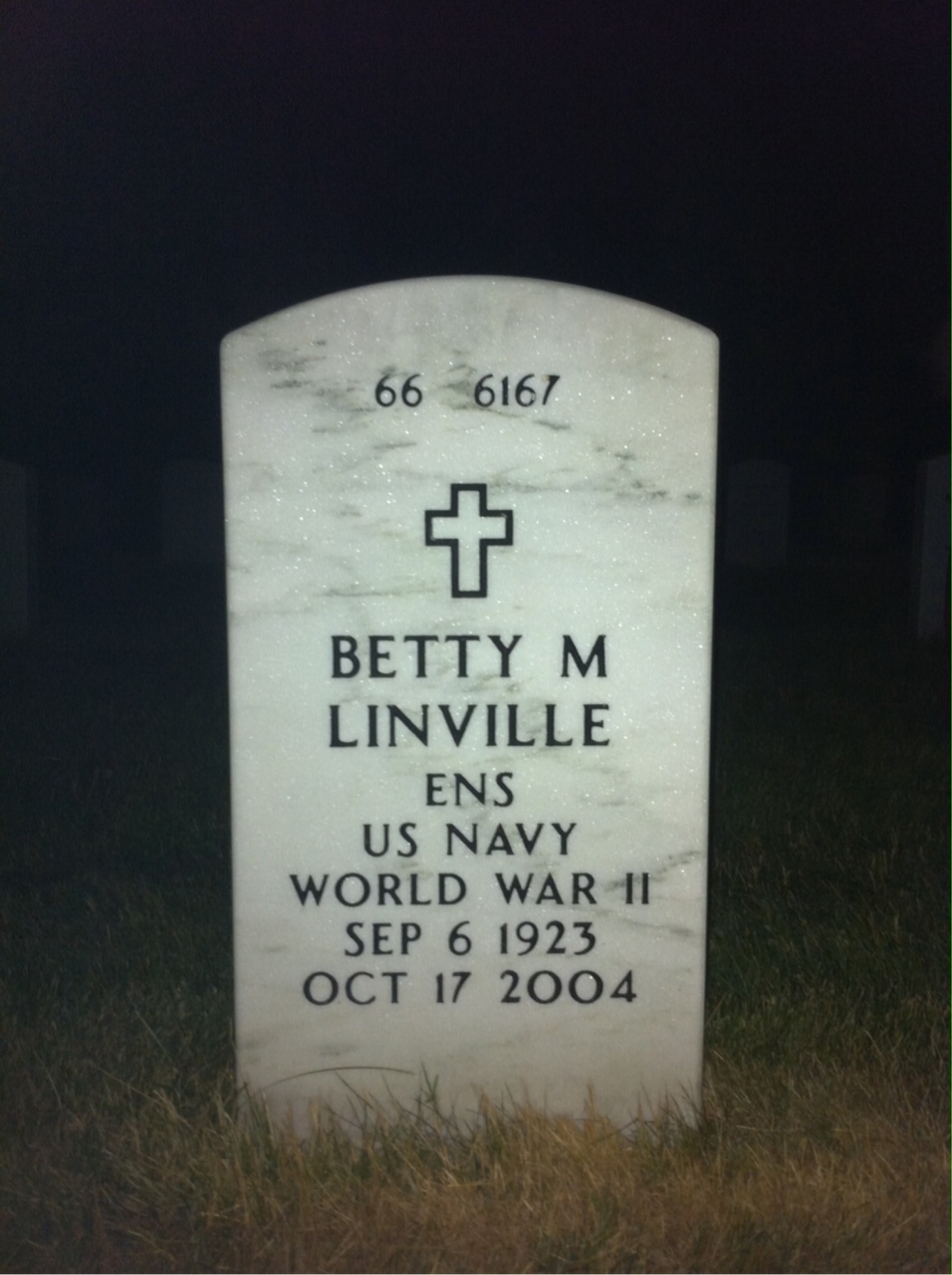 Back of headstone — Betty Linville
