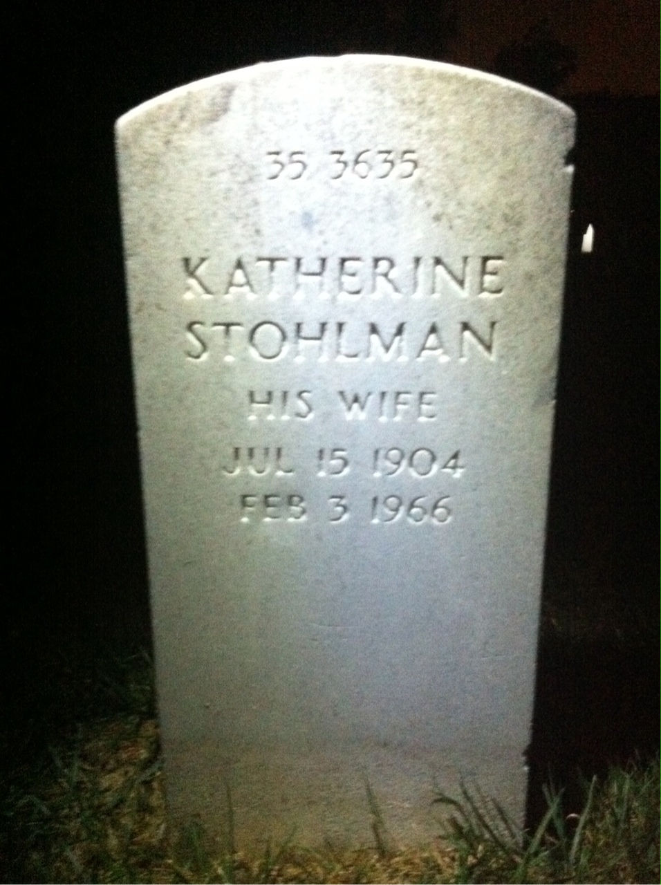 Back of headstone — Katherine Anderson
