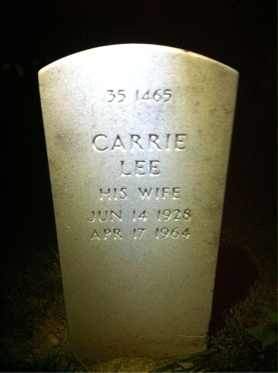 Back of headstone — Willie J Barnett