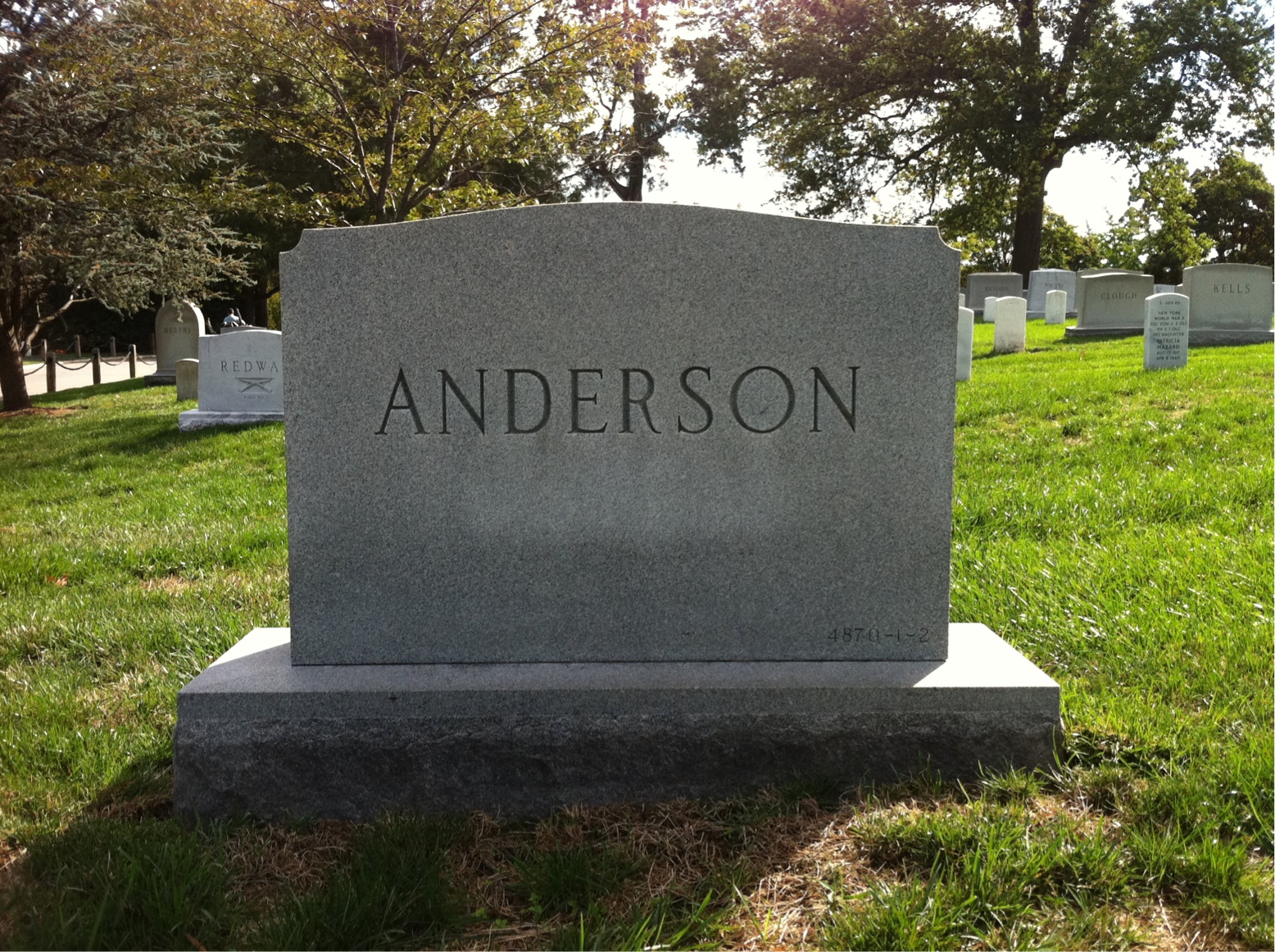 Back of headstone — Charles Anderson