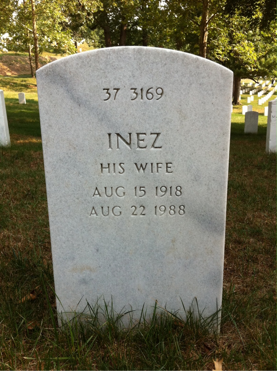 Back of headstone — Inez Baines