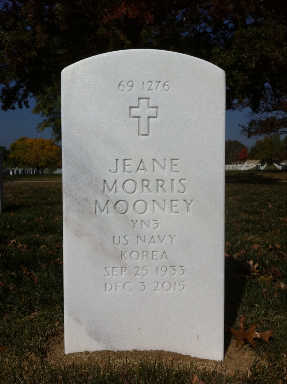 Back of headstone — Jeane Mooney