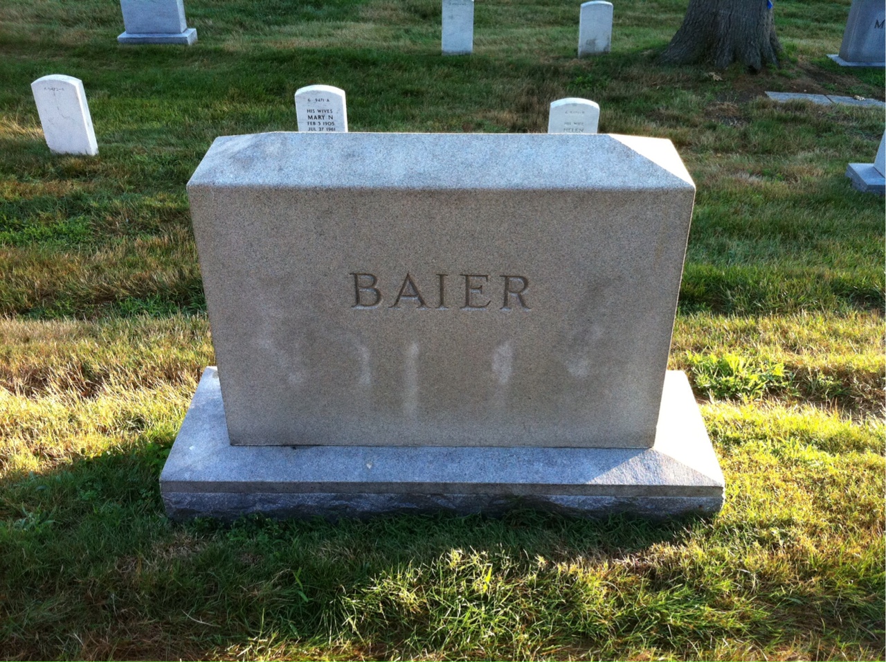 Back of headstone — George Baier