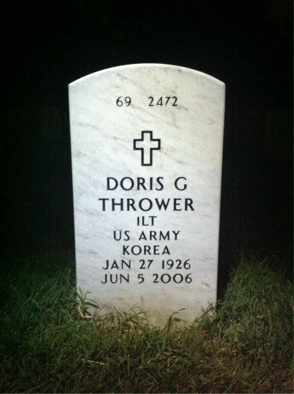 Back of headstone — Doris Thrower