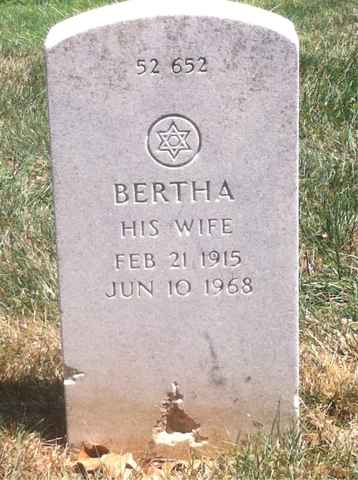 Back of headstone — Bertha Botzko