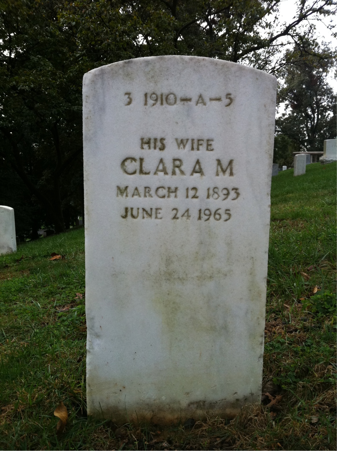Back of headstone — Clara Barrett
