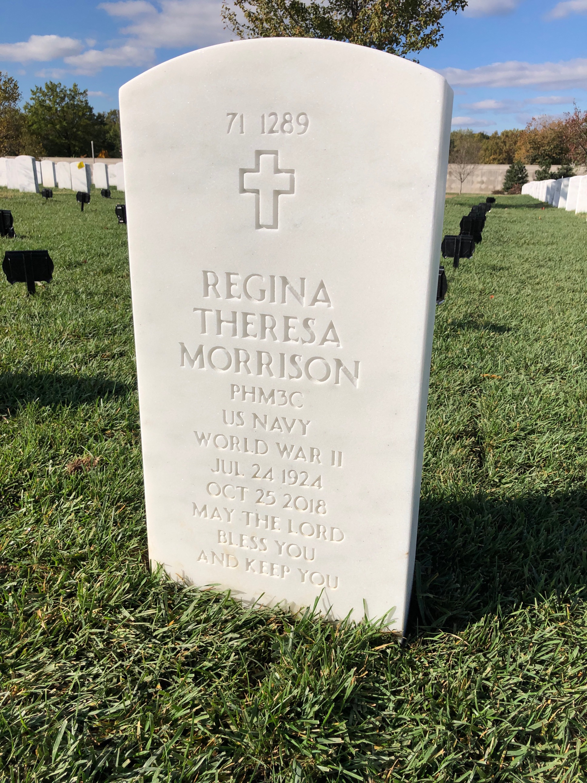 Back of headstone — Regina Morrison