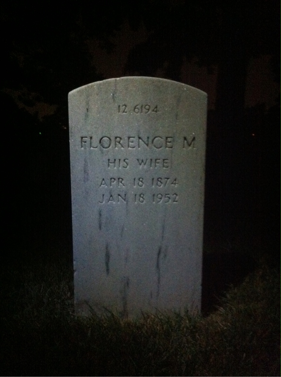 Back of headstone — William A Shearer