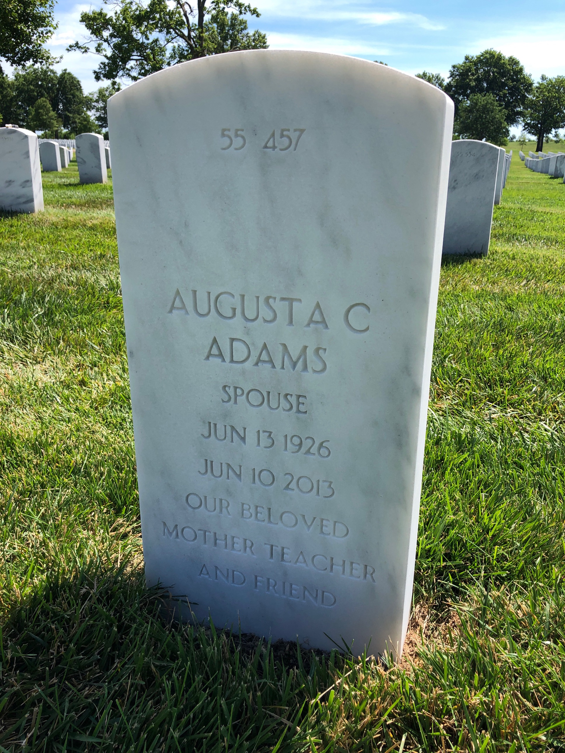Back of headstone — Samuel Adams