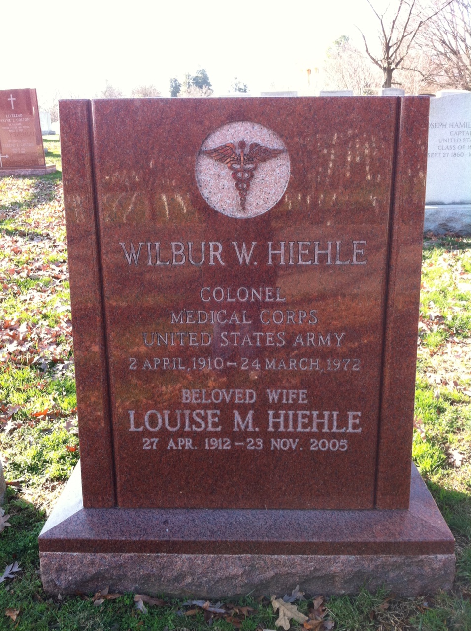 Back of headstone — Wilbur Hiehle