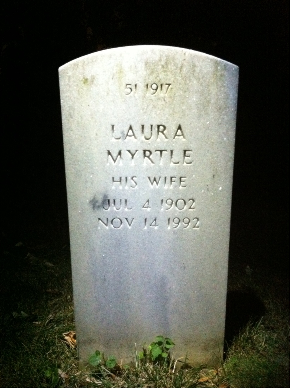 Back of headstone — Laura Mullen