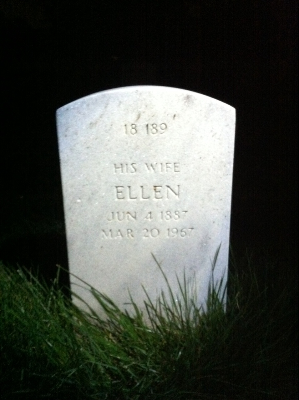 Back of headstone — Ellen Mellon