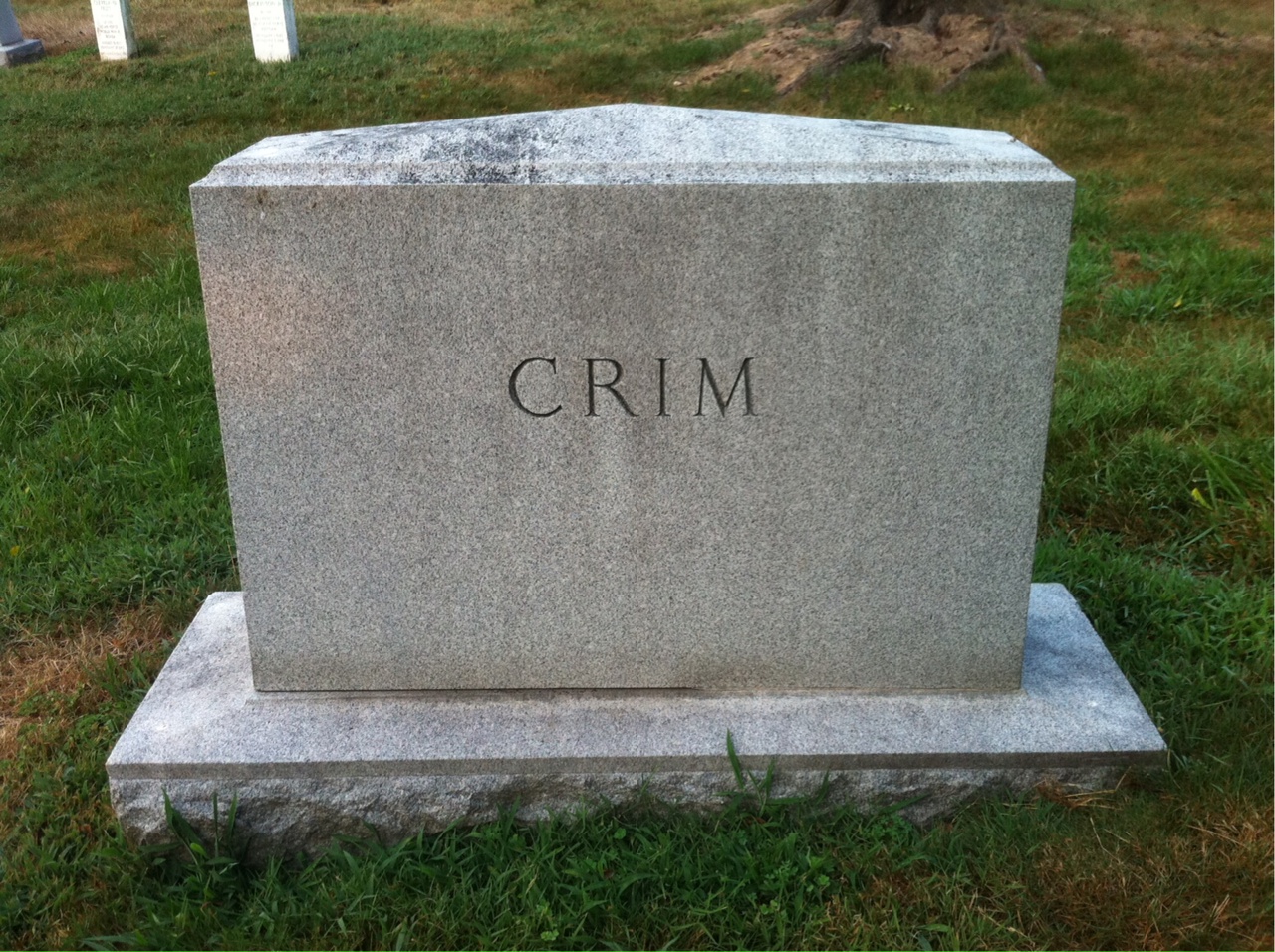 Back of headstone — Caspar Crim