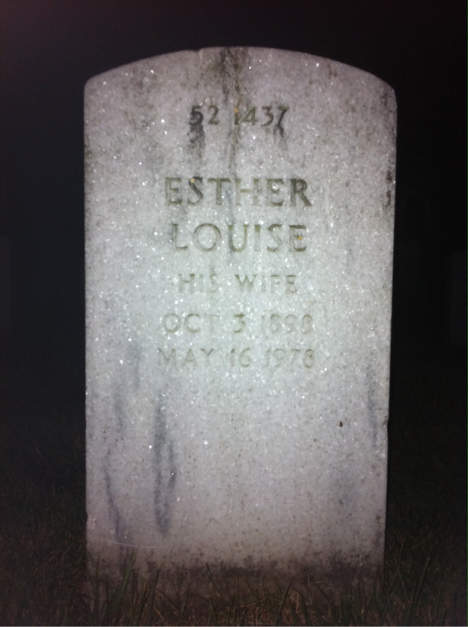 Back of headstone — Esther Mooney