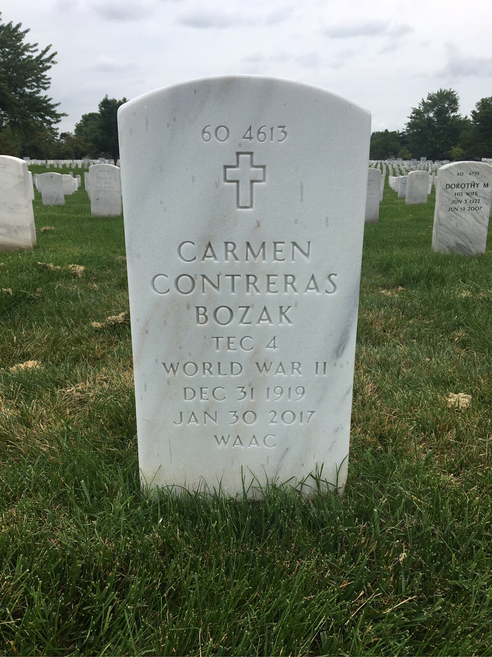 Back of headstone — Carmen Bozak