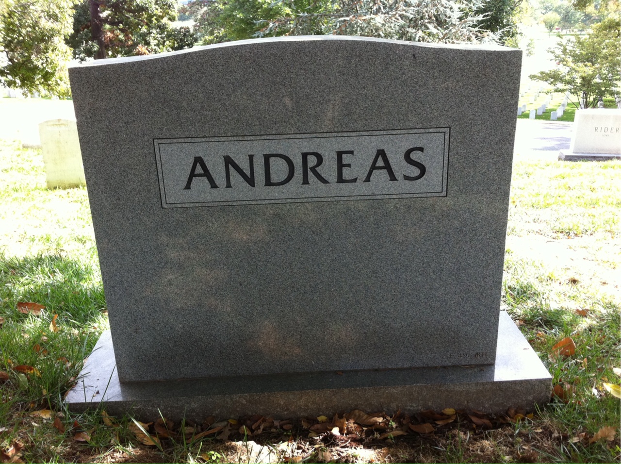 Back of headstone — Joseph Andreas
