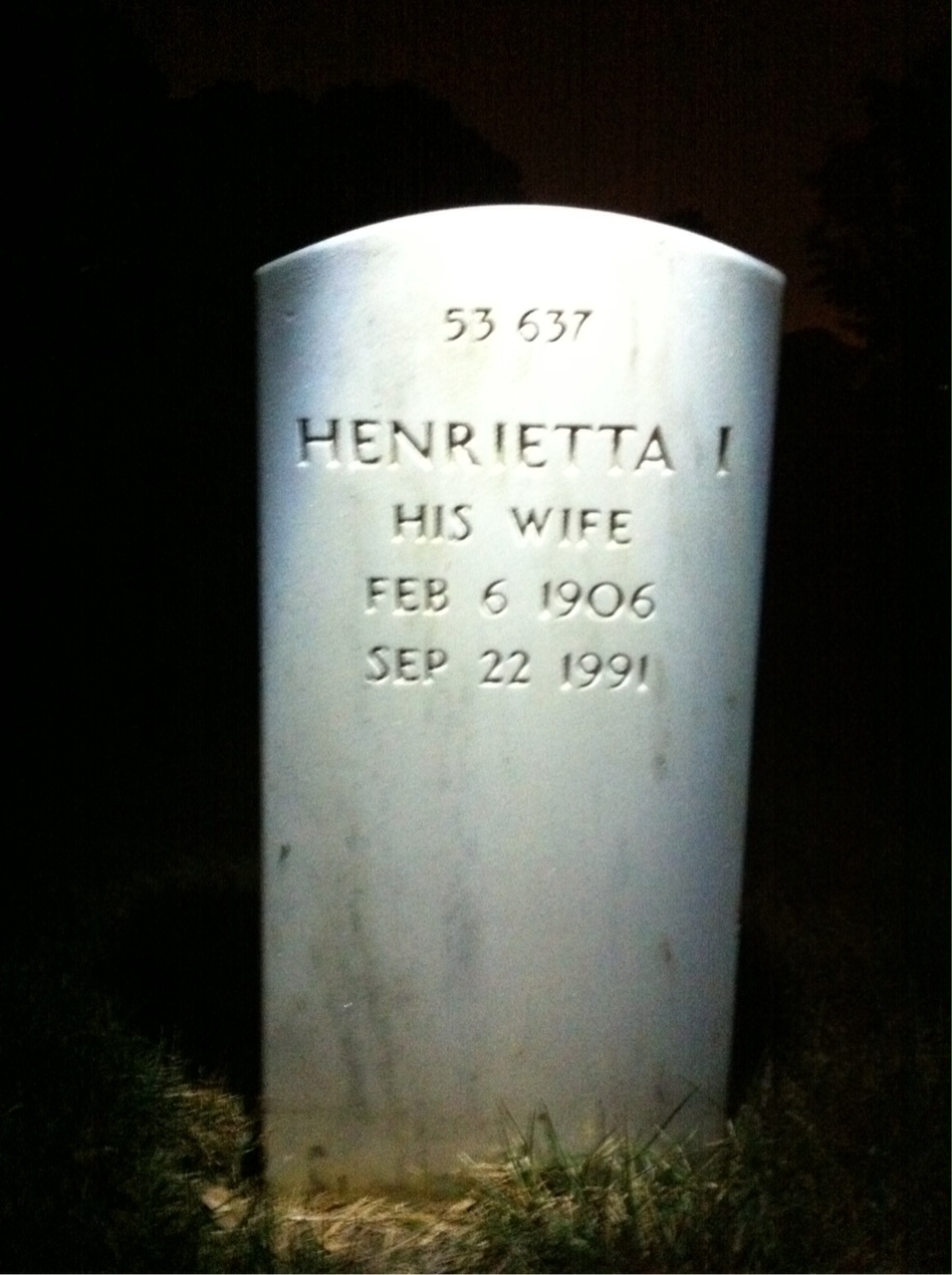 Back of headstone — Henrietta Murphy