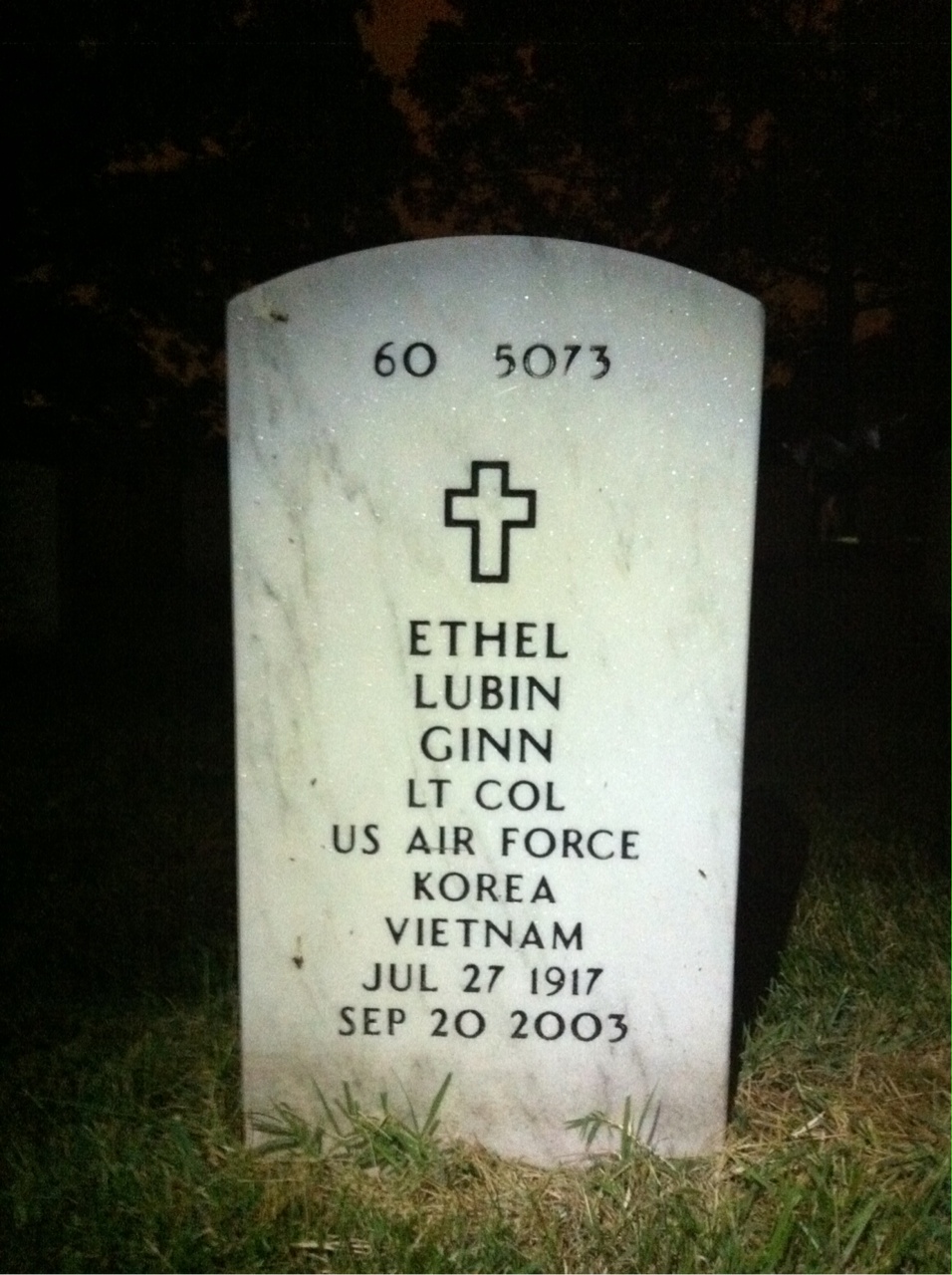 Back of headstone — Ethel Ginn