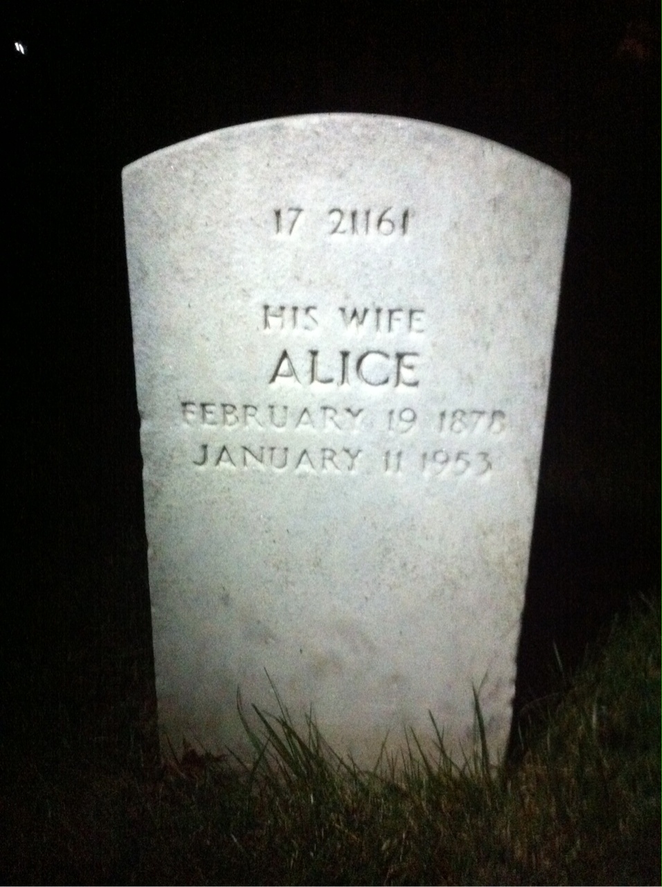 Back of headstone — Alice Morosse