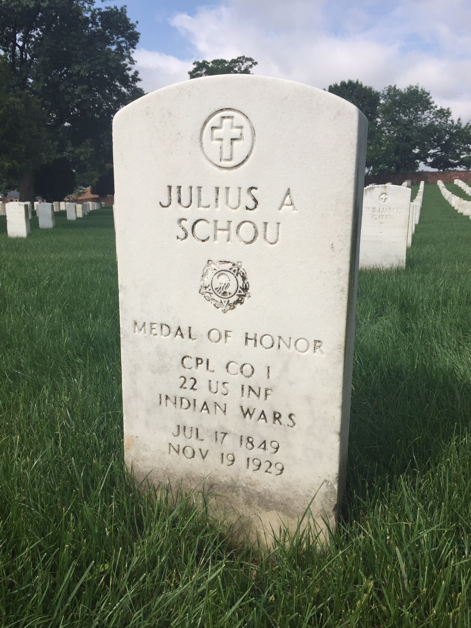 Headstone shared by 2 interments, including Julius Schou