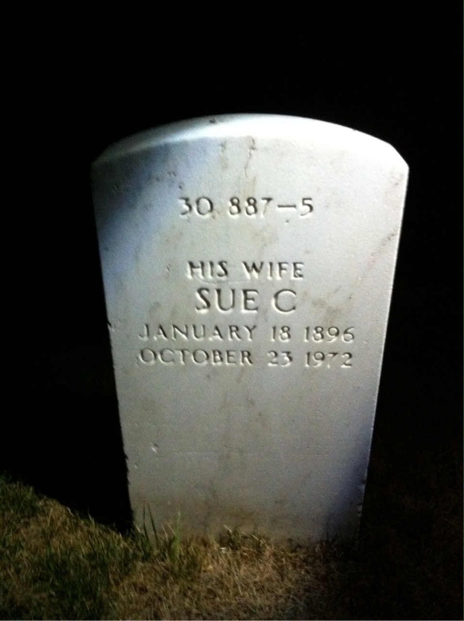 Back of headstone — Sue Meloy