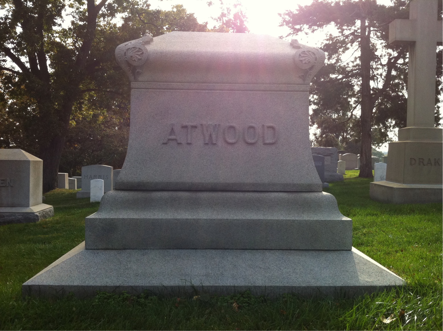 Back of headstone — Edwin Atwood