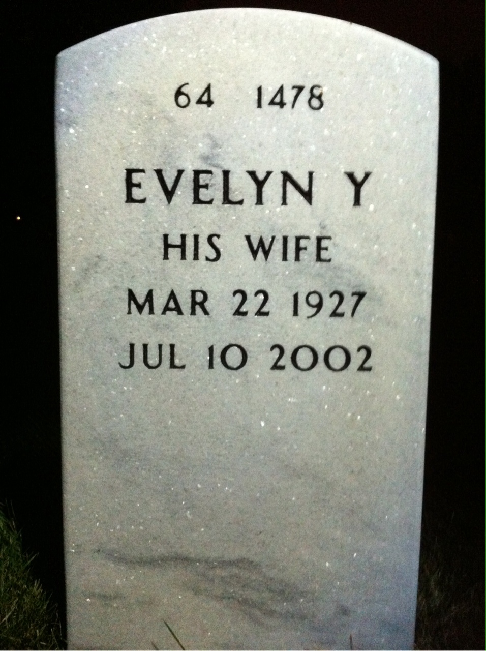 Back of headstone — Evelyn Baugh