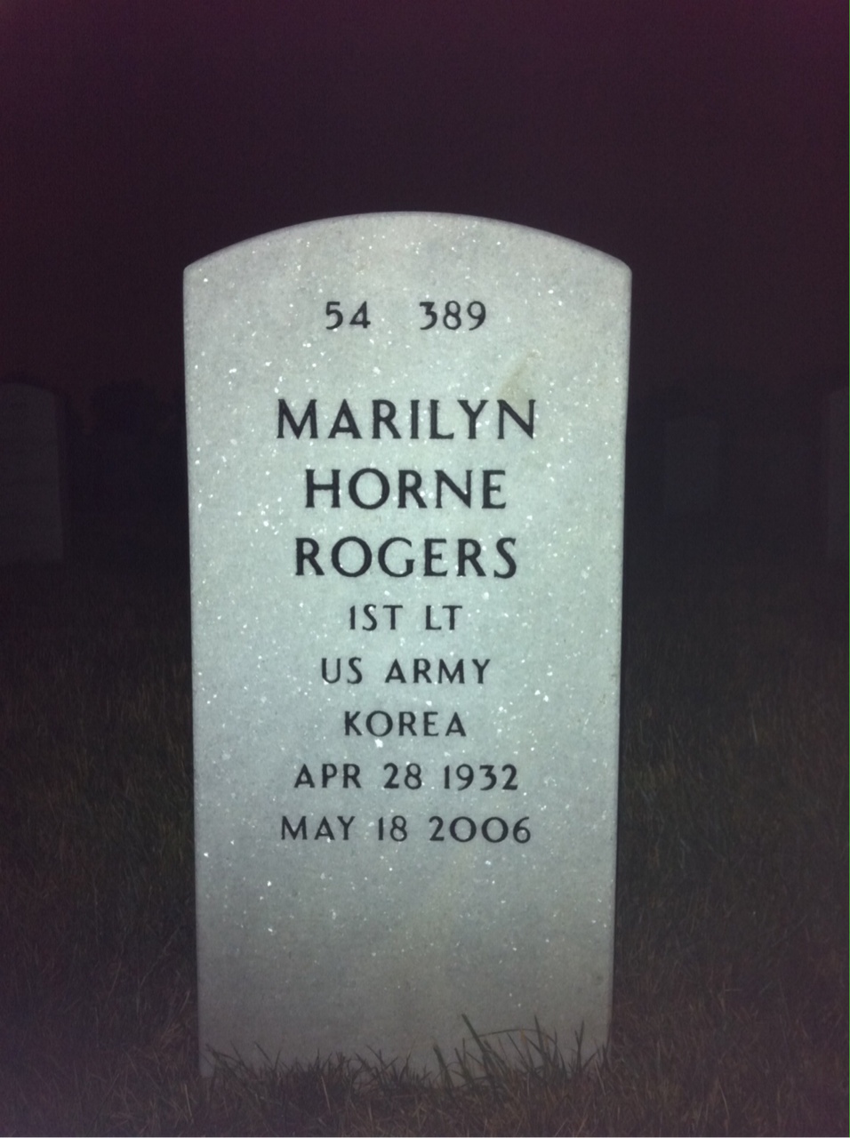 Back of headstone — Marilyn Rogers