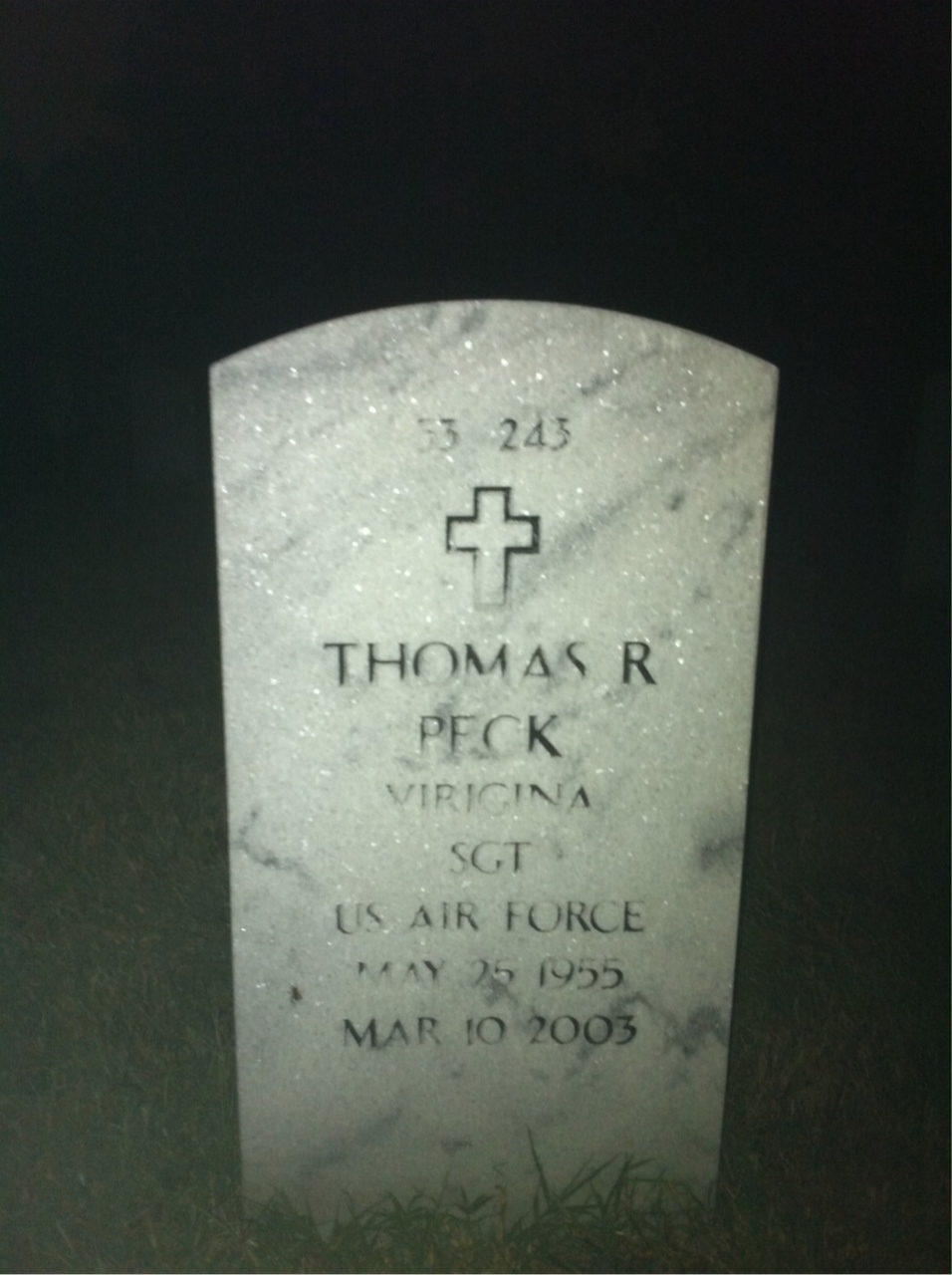 Back of headstone — Thomas Roger Peck