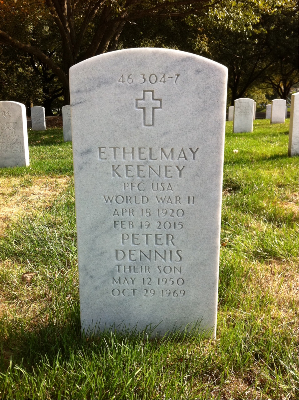 Back of headstone — Allen Keeney