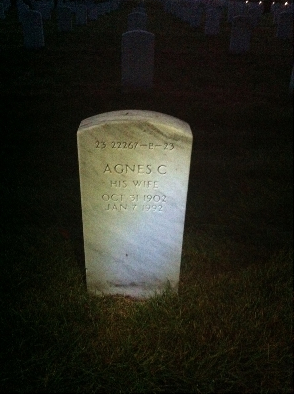Back of headstone — Agnes Baumann