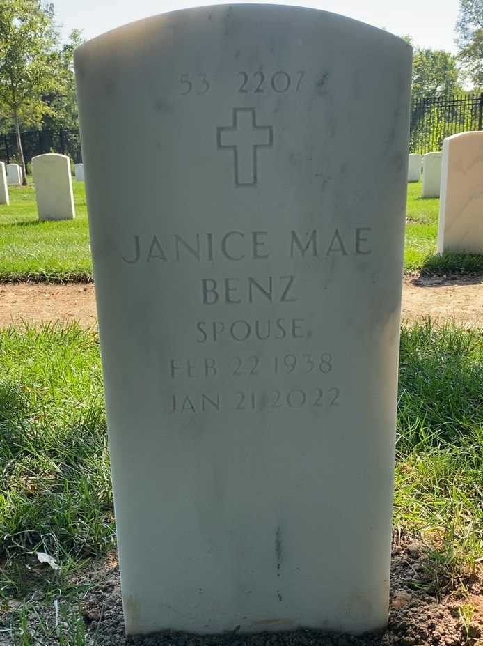 Back of headstone — James Benz