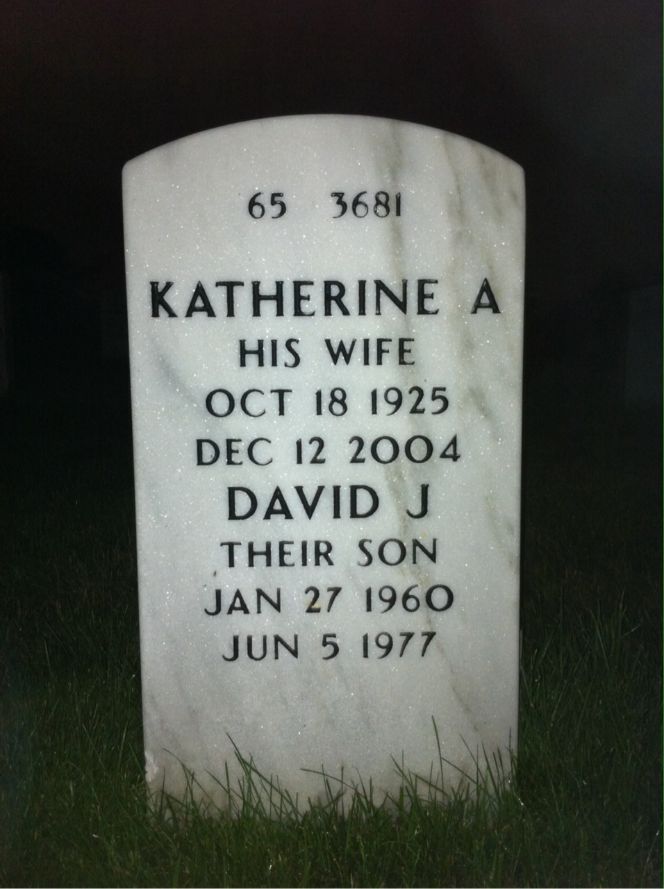 Back of headstone — Arthur Bona