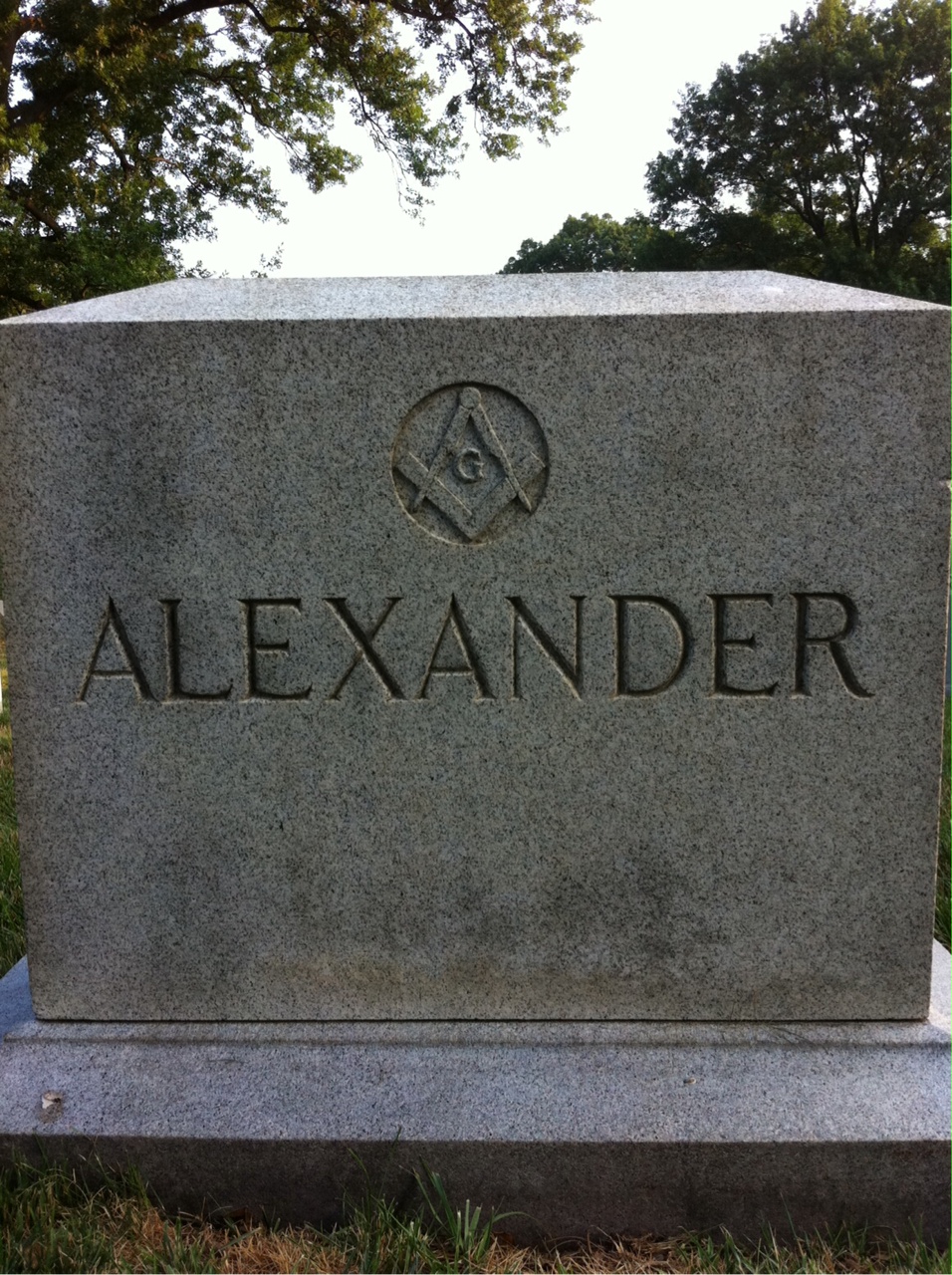 Back of headstone — William Alexander