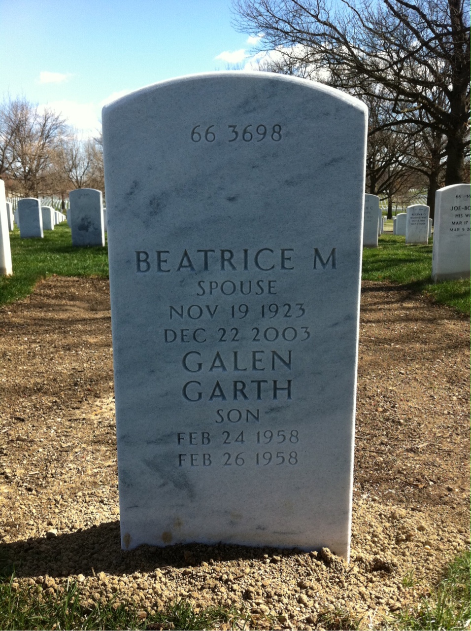 Back of headstone — Grant Gullickson