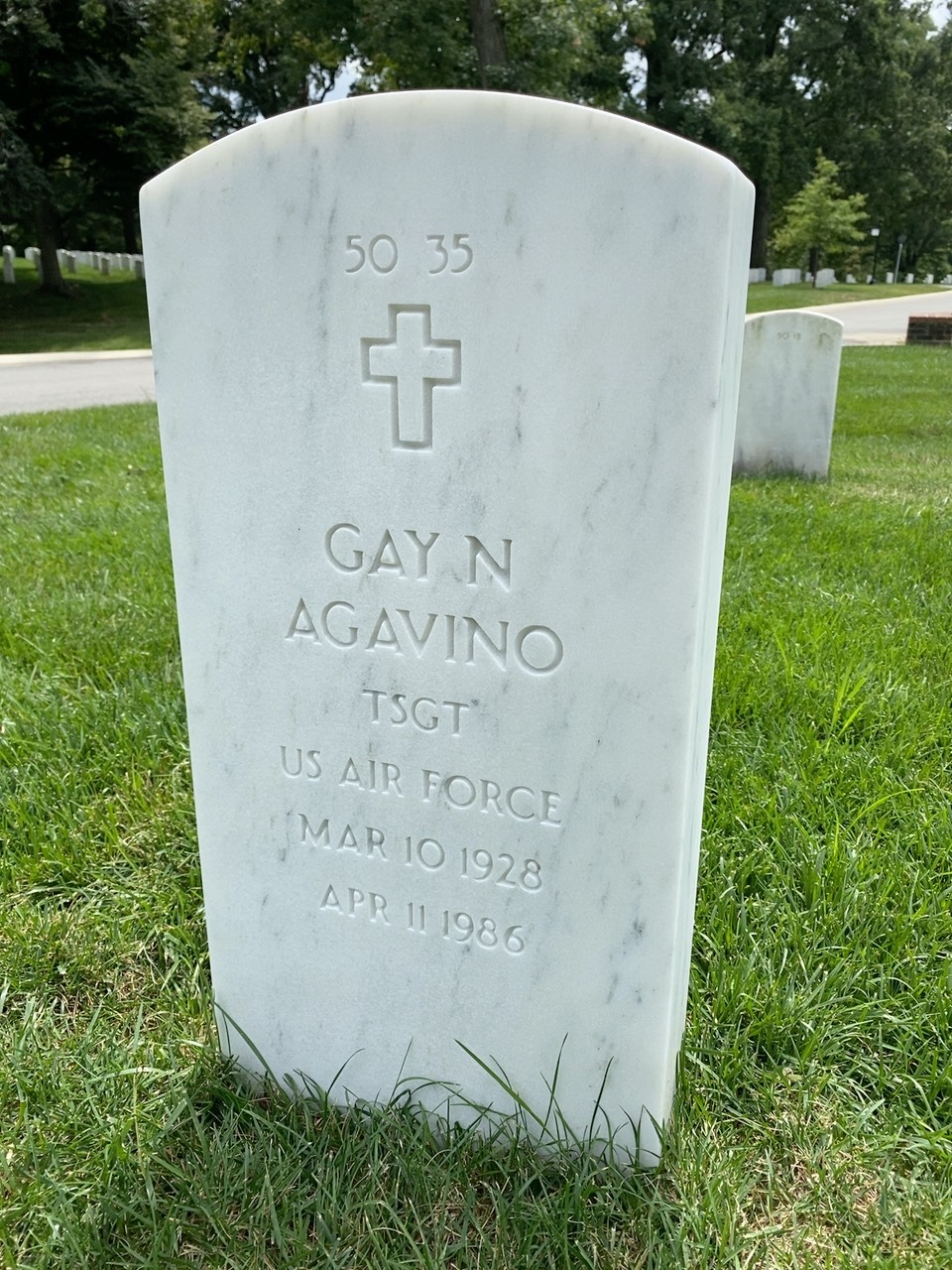 Back of headstone — Gay Agavino