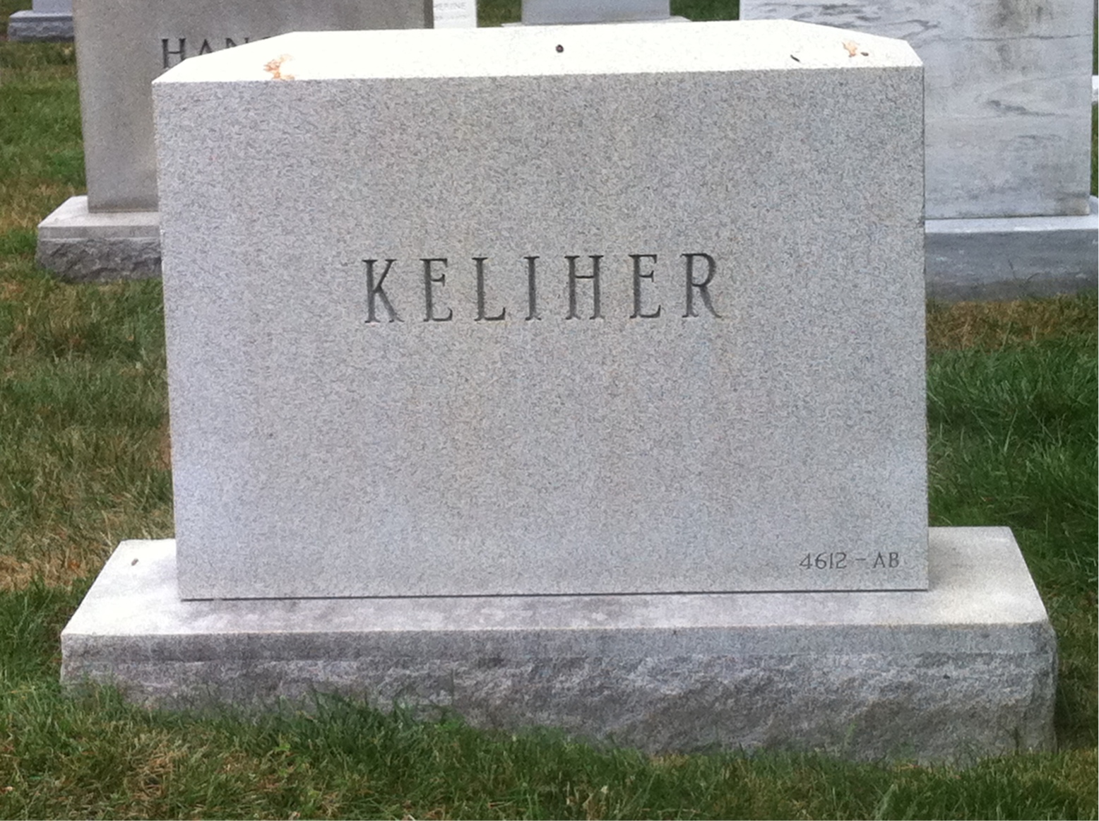 Back of headstone — Thomas Joseph Keliher